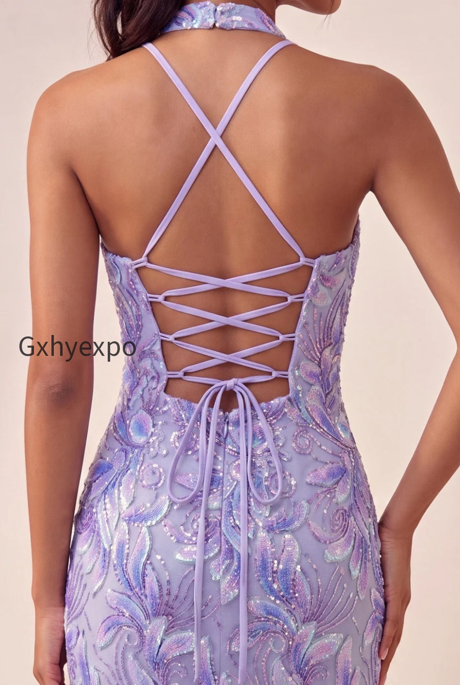 sparkly-pink-floral-halter-sequin-tight-short-homecoming-dress