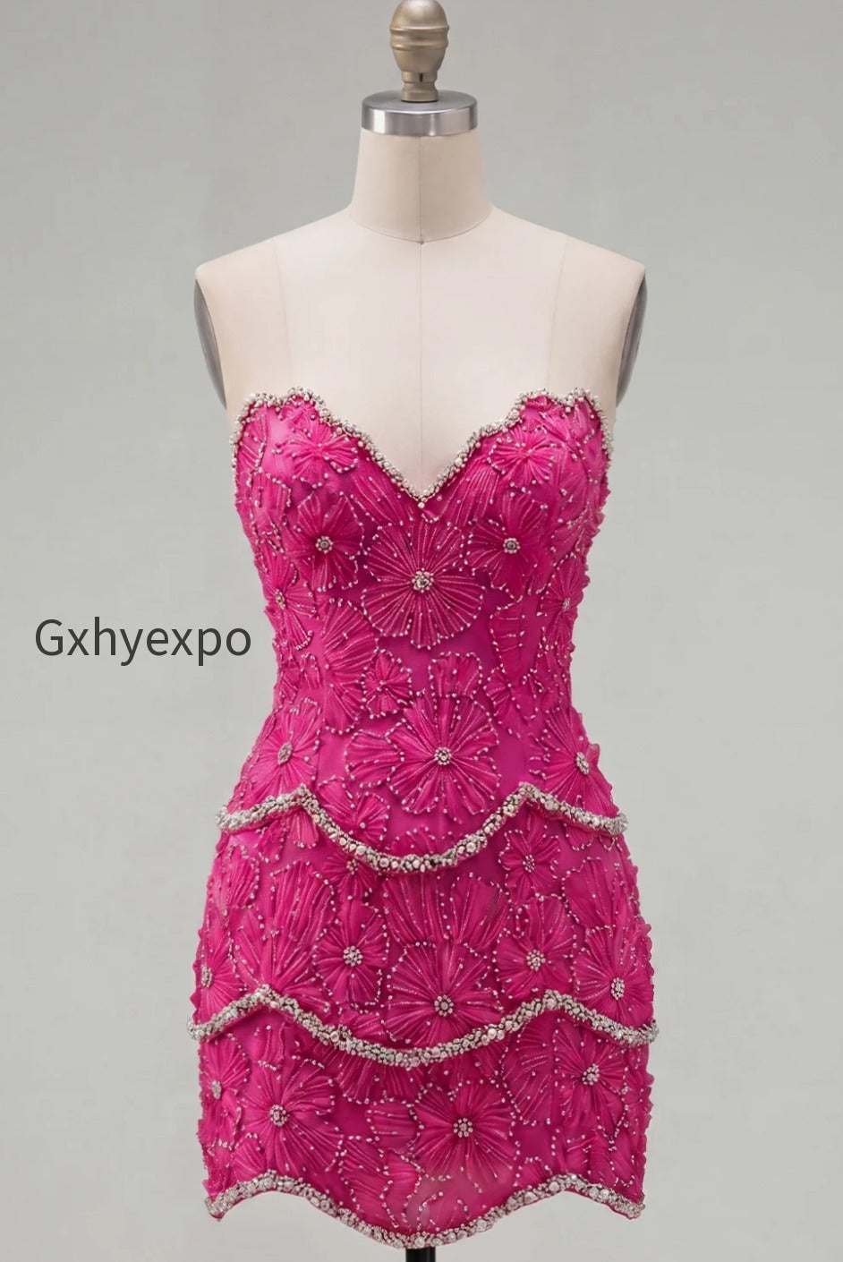 sparkly-pink-floral-tight-short-strapless-homecoming-dress-with-pearls