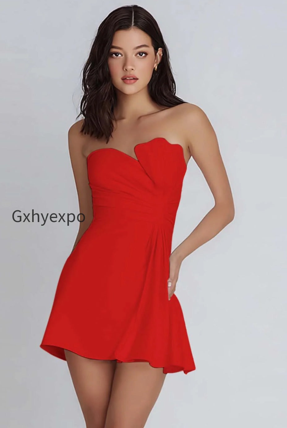 ivory-strapless-satin-ruched-short-a-line-graduation-dress