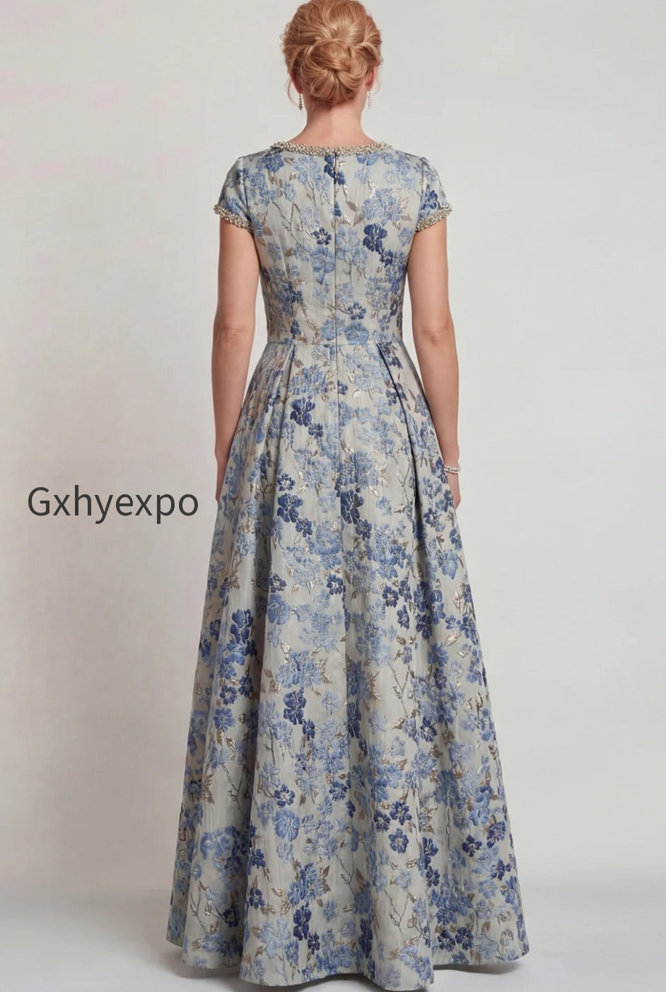 grey-blue-floral-jacquard-a-line-long-mother-of-the-bride-dress-with-sleeves