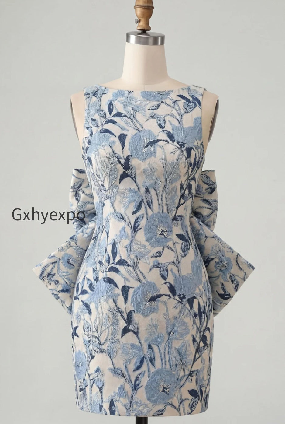 floral-pink-green-tight-boat-neck-short-homecoming-dress-with-bow