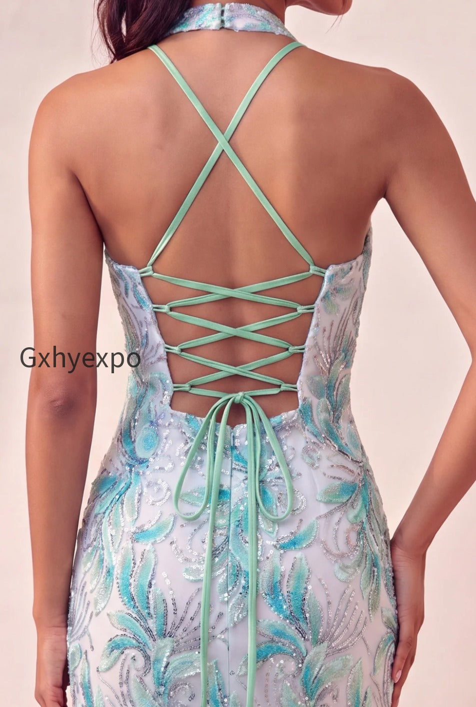 sparkly-pink-floral-halter-sequin-tight-short-homecoming-dress