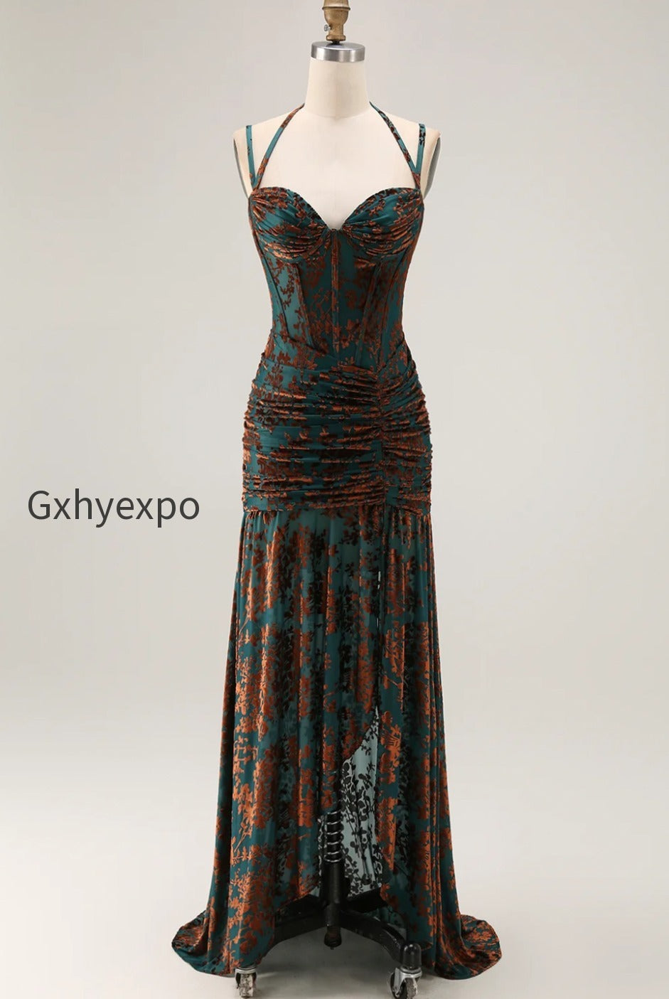 dark-green-corset-floral-sheath-long-wedding-guest-dress-with-slit