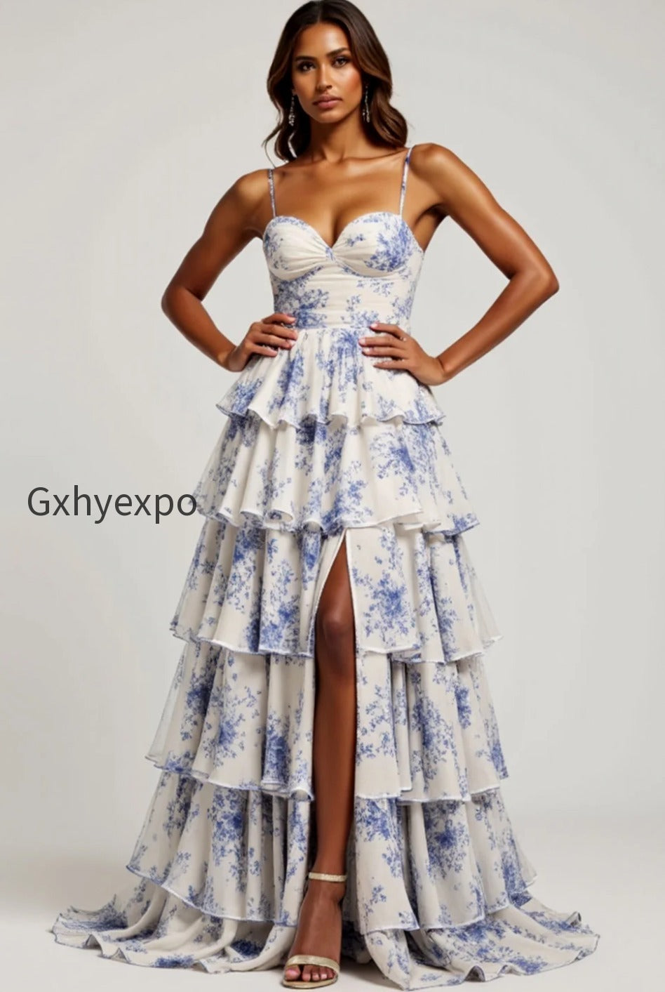 blue-flower-sweetheart-chiffon-tiered-long-prom-dress-with-slit