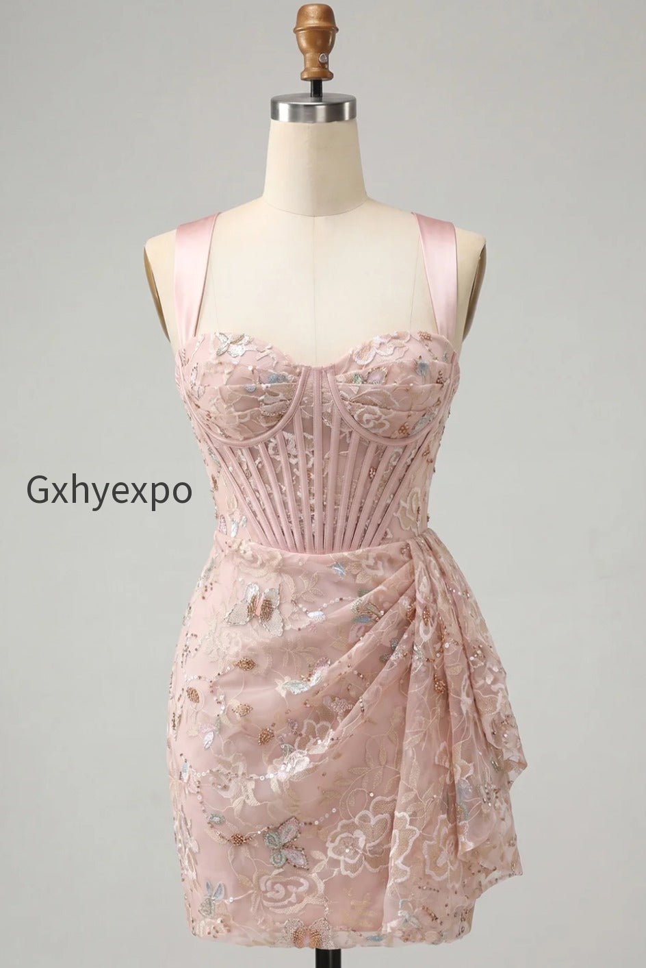 floral-apricot-corset-ruched-tight-short-homecoming-dress-with-beading