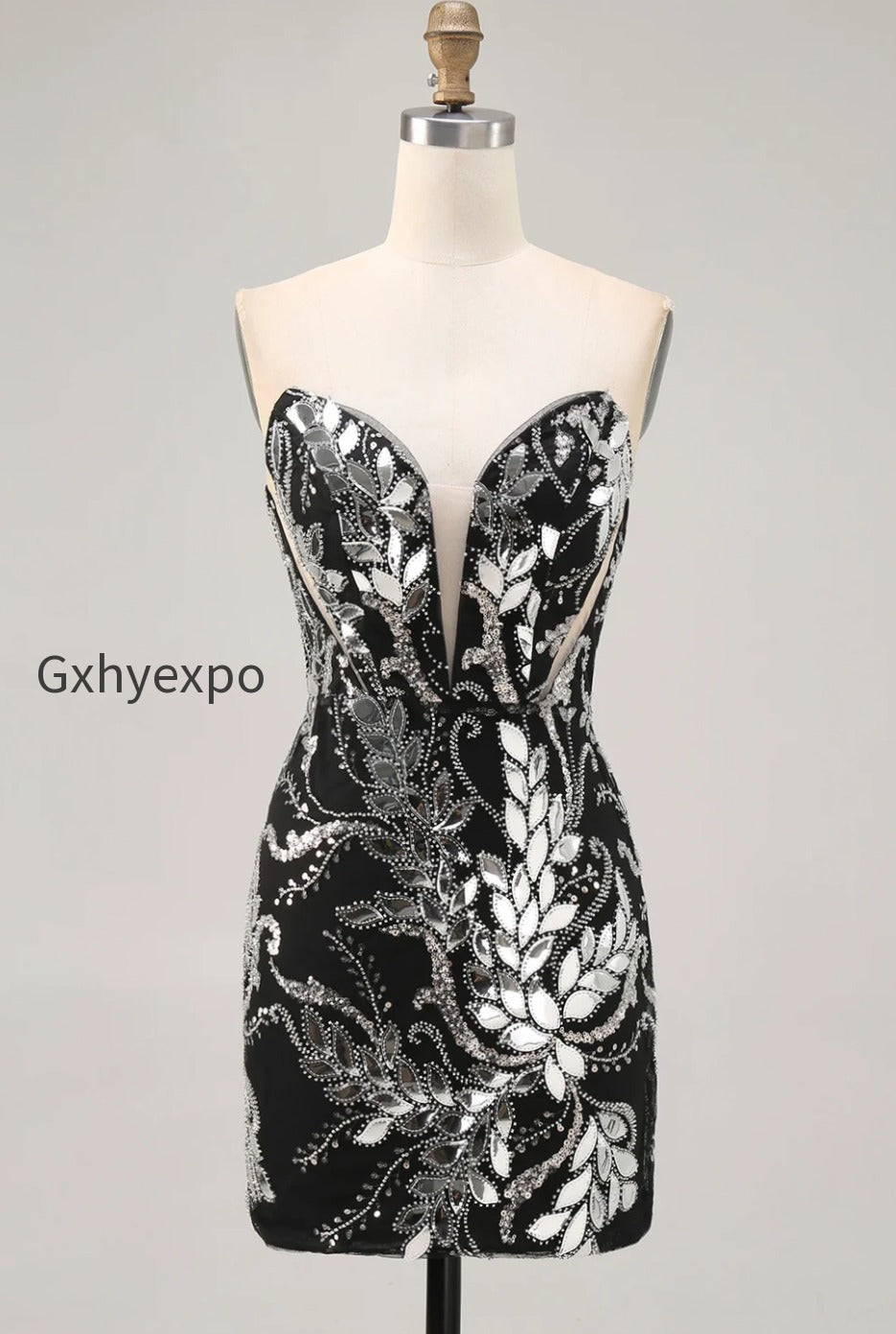 sparkly-black-tight-strapless-short-mirror-homecoming-dress