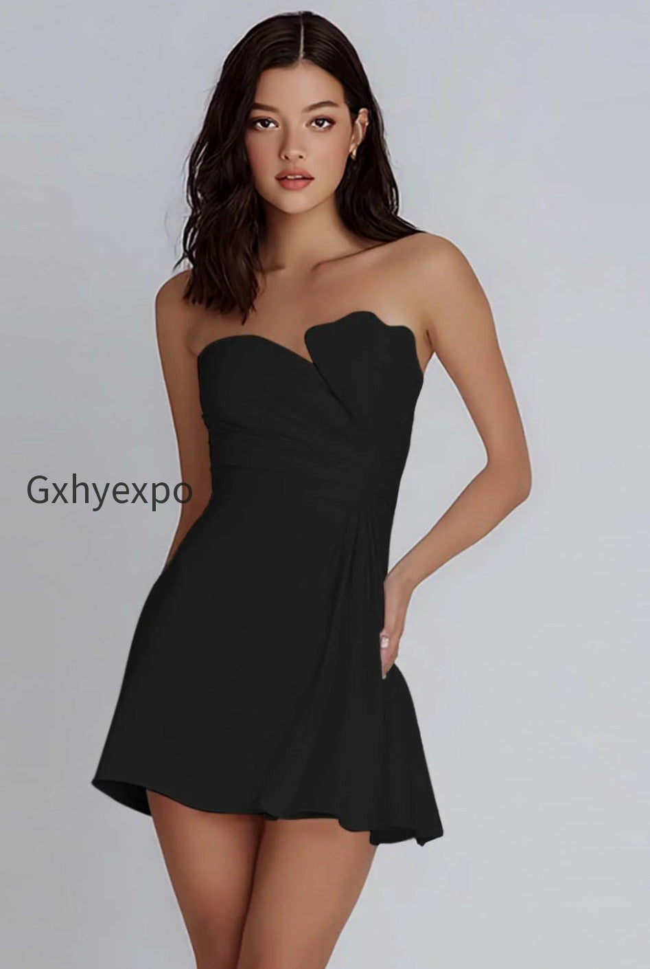 ivory-strapless-satin-ruched-short-a-line-graduation-dress