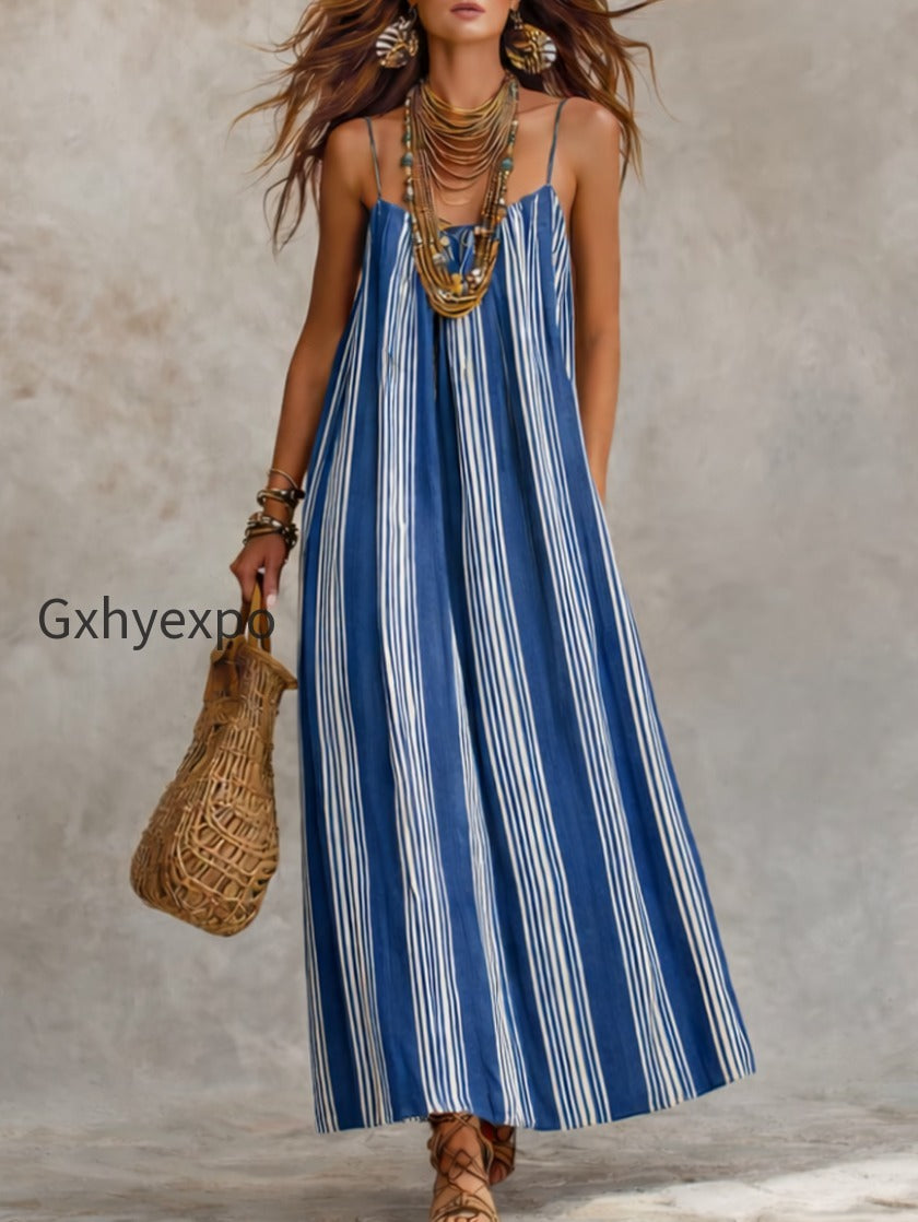 vacation-style-blue-and-white-striped-sundress