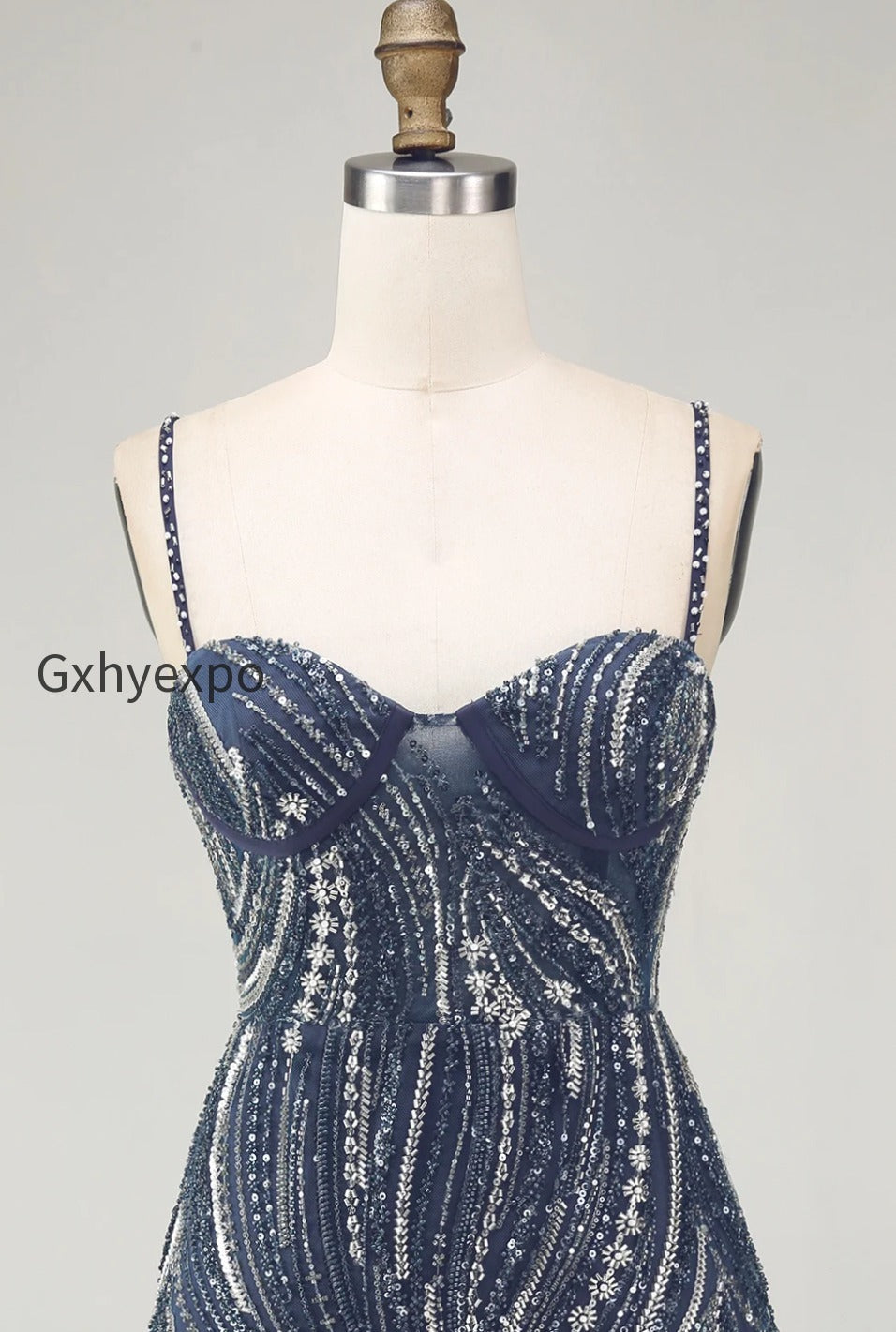 beaded-thick-straps-sparkly-navy-short-cocktail-dress