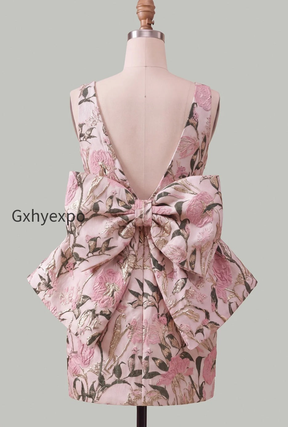 floral-pink-green-tight-boat-neck-short-homecoming-dress-with-bow