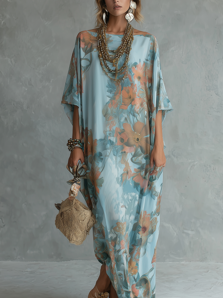 bohemian-style-sky-blue-floral-print-loose-long-dress