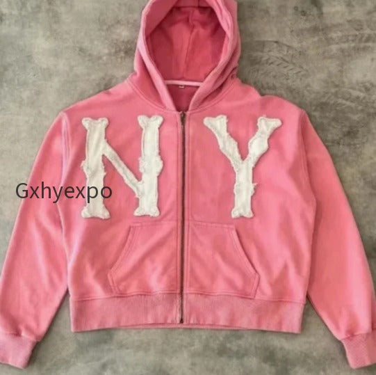 db-letter-embroidered-oversized-zip-hoodie
