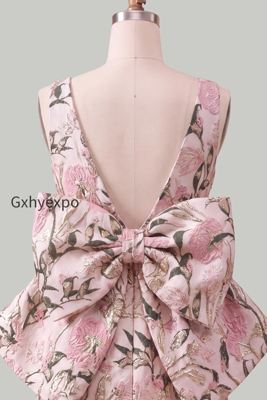 floral-pink-green-tight-boat-neck-short-homecoming-dress-with-bow