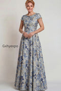 grey-blue-floral-jacquard-a-line-long-mother-of-the-bride-dress-with-sleeves