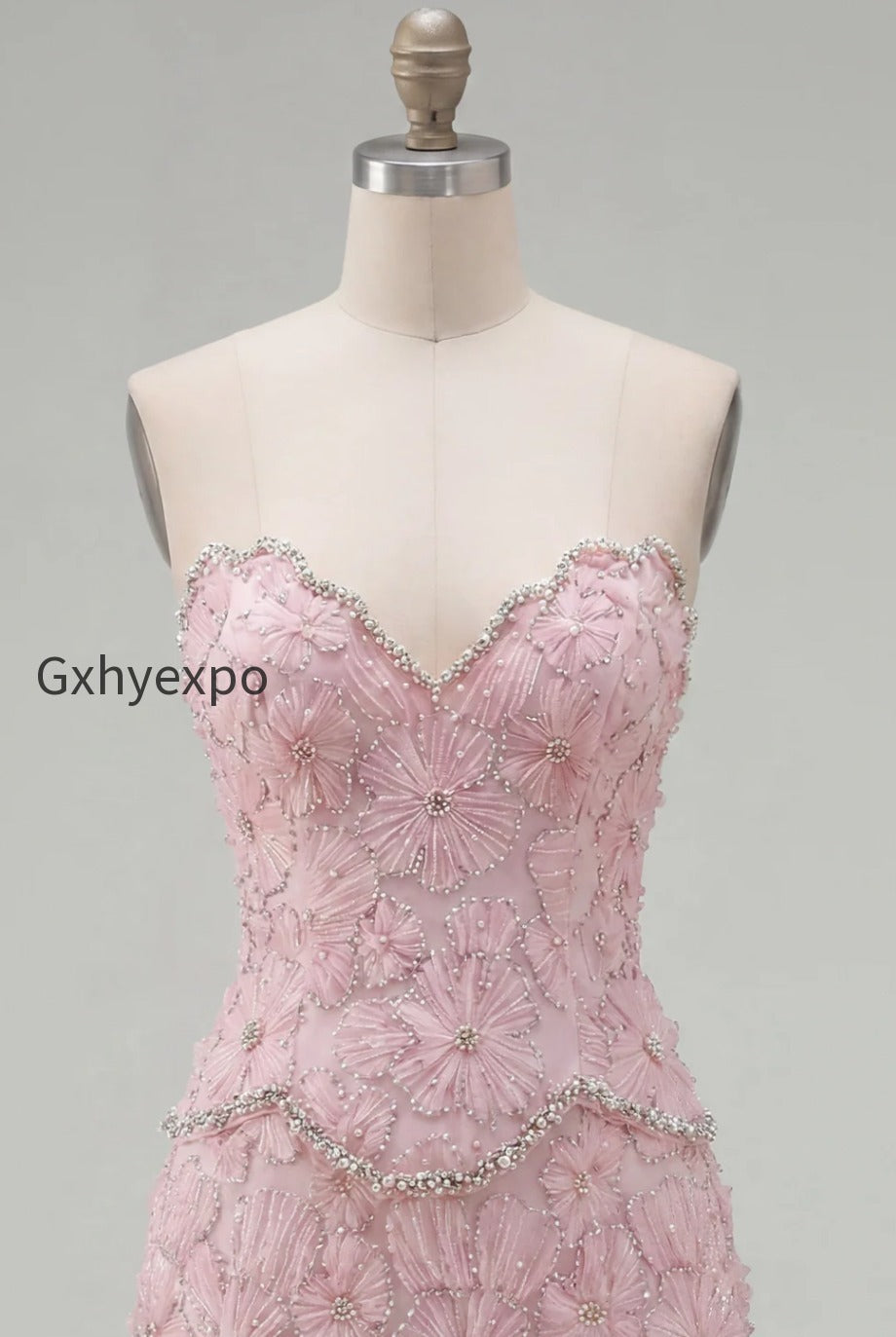 sparkly-pink-floral-tight-short-strapless-homecoming-dress-with-pearls