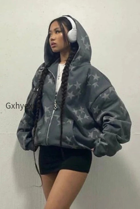 db-star-print-zip-up-hoodie